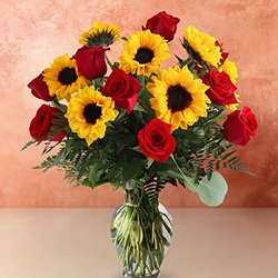 Dozen Roses with Sunflowers