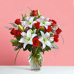 Dozen Red Roses with White Lillies